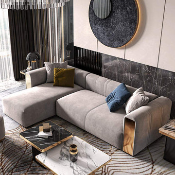 110.2" L-Shape Gray Velvet Upholstered Sectional Sofa with Left Chaise-Richsoul-Furniture,Living Room Furniture,Sectionals